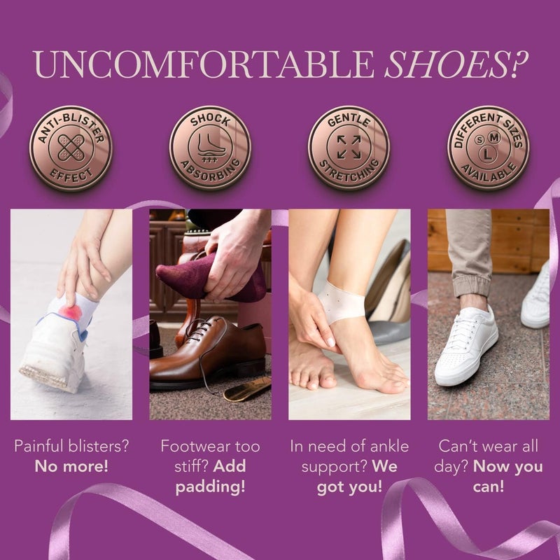 Ballotte Premium Silicone Heel Cups, Gel Heel Pads for Women & Men, Cracked Footbed Relief & Blister Prevention, Cushioned Sole Cups for Plantar Fasciitis, Soft Silicone Socks (Medium, 4 Pack) - Image 3